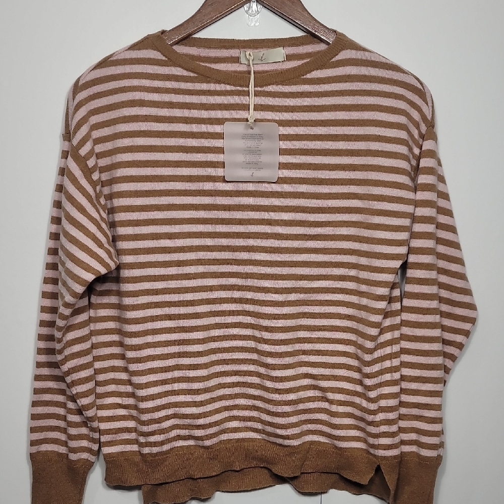 Italian Cashmere Wool Blend Striped Brown and Pink Women's Sweater